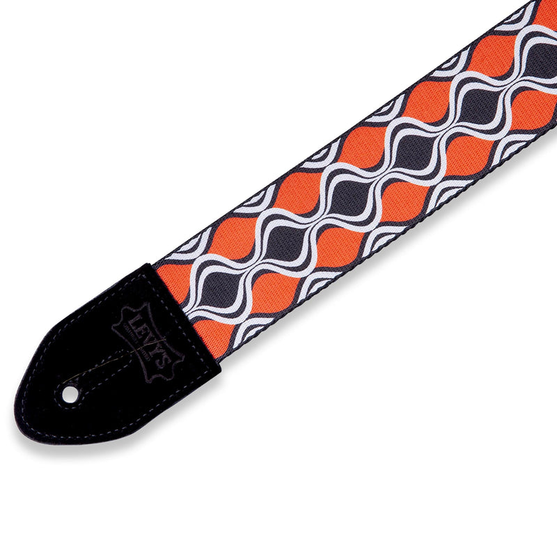 Levys 2 Inch Print Guitar Strap On Polyester Ellipse, Black, Orange, And White