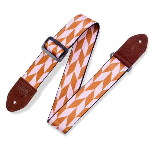 Levys 2 Inch Print Guitar Strap On Polyester Offset Arrow, Tan And Pink