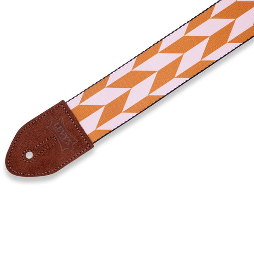 Levys 2 Inch Print Guitar Strap On Polyester Offset Arrow, Tan And Pink