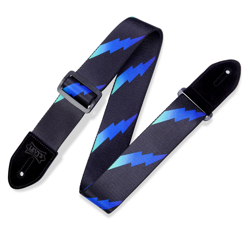 Levys 2 Inch Print Guitar Strap On Polyester, Rainbolt Black And Blue