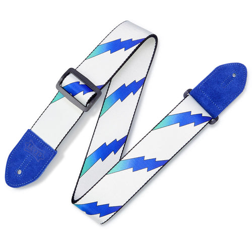 Levys 2 Inch Print Guitar Strap On Polyester, Rainbolt Blue And White