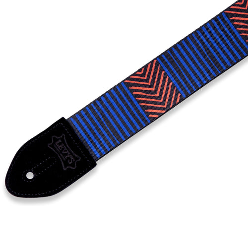 Levys 2 Inch Print Guitar Strap Polyester, Tribal Chevron Black, Blue, And Red