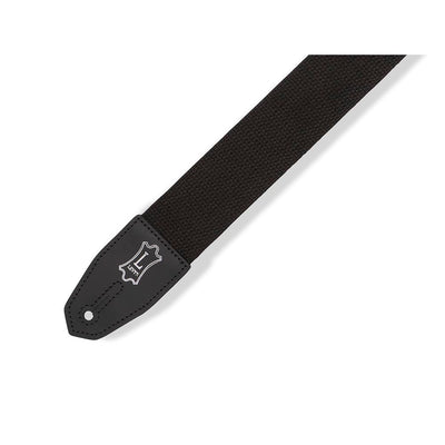 Levys 2 Inch Right Height Cotton Ripchord Guitar Strap Black