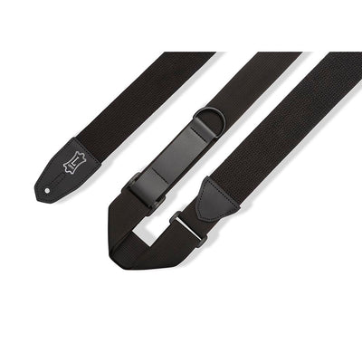 Levys 2 Inch Right Height Cotton Ripchord Guitar Strap Black