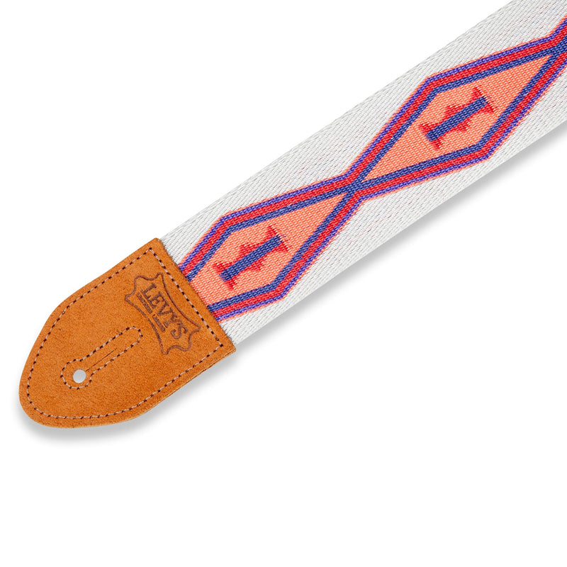 Levys 2 Inch Southwest Polyester Guitar Strap White And Peach