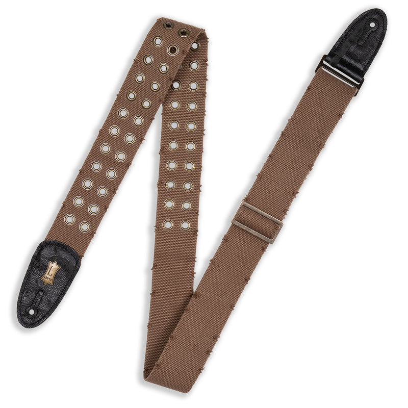 Levys 2 Inch Tear Wear Cotton Guitar Strap With Brass Eyelets, Brown