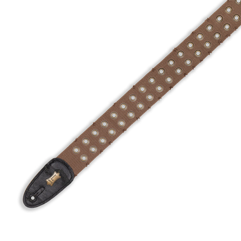 Levys 2 Inch Tear Wear Cotton Guitar Strap With Brass Eyelets, Brown