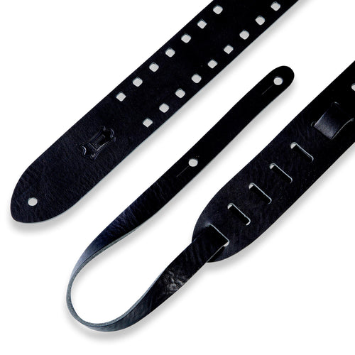 Levys 2 Inch Veg Tan Leather Guitar Strap, Square Edge Punch Out Pattern One Black