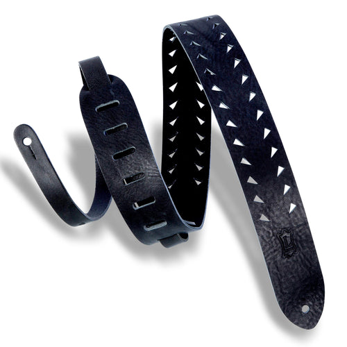Levys 2 Inch Veg Tan Leather Guitar Strap, Tooth Punch Out Black