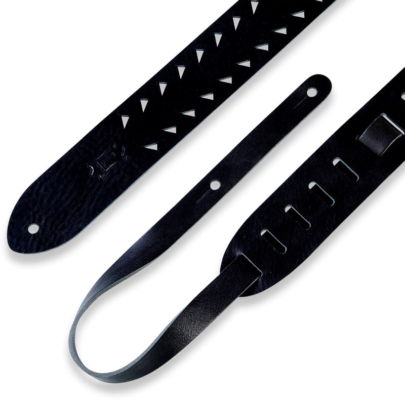 Levys 2 Inch Veg Tan Leather Guitar Strap, Tooth Punch Out Black