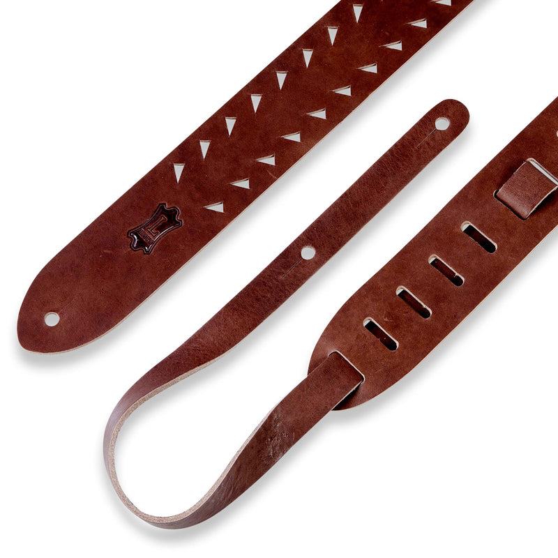 Levys 2 Inch Veg Tan Leather Guitar Strap, Tooth Punch Out Brown