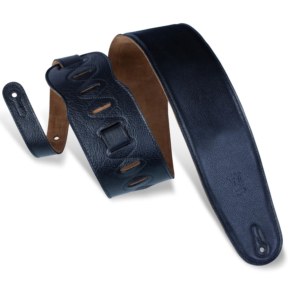 Levys 3 1/2 Inch Padded Garment Leather Bass Strap, Black
