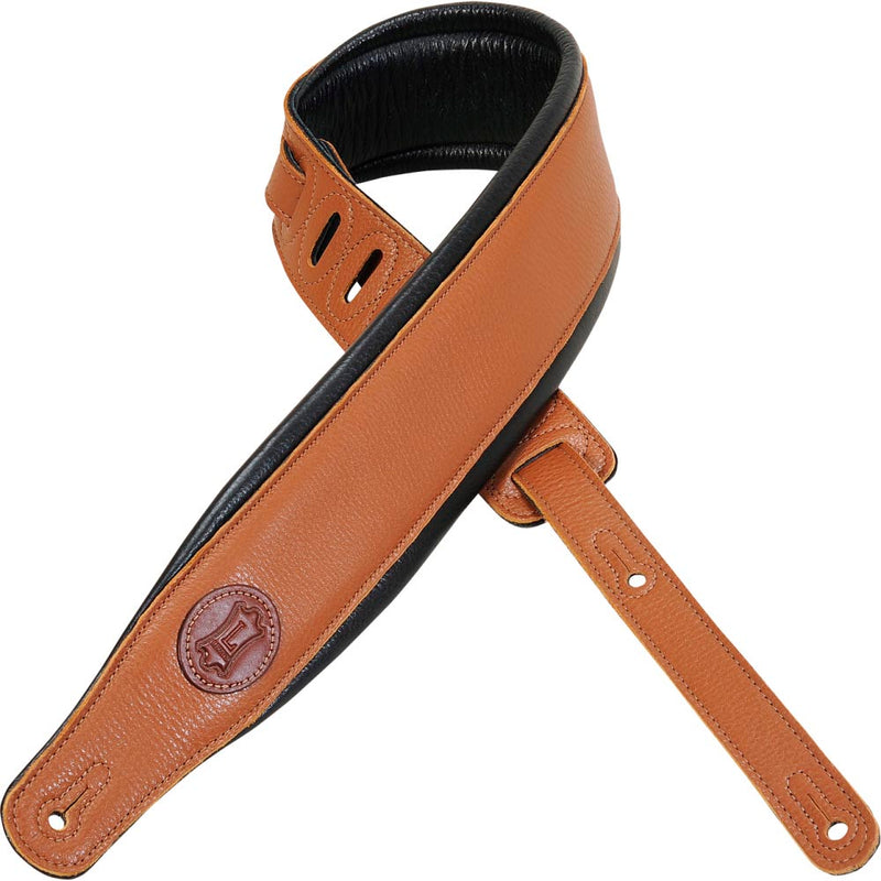 Levys 3 Inch Garment Leather Guitar Strap With Foam Padding Tan