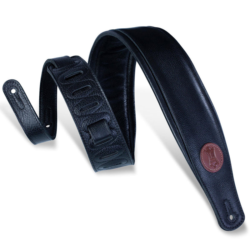 Levys 3 Inch Signature Series Garment Leather Guitar Strap, Black