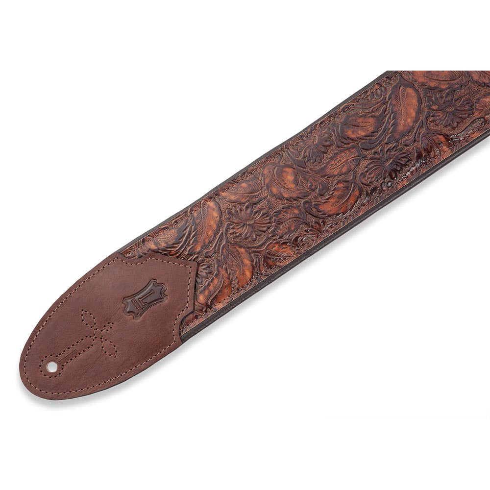 Levys 3 Inch Sundance Line Arrowhead Bronze Embossed Leather Guitar Strap Brown
