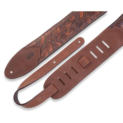 Levys 3 Inch Sundance Line Arrowhead Bronze Embossed Leather Guitar Strap Brown
