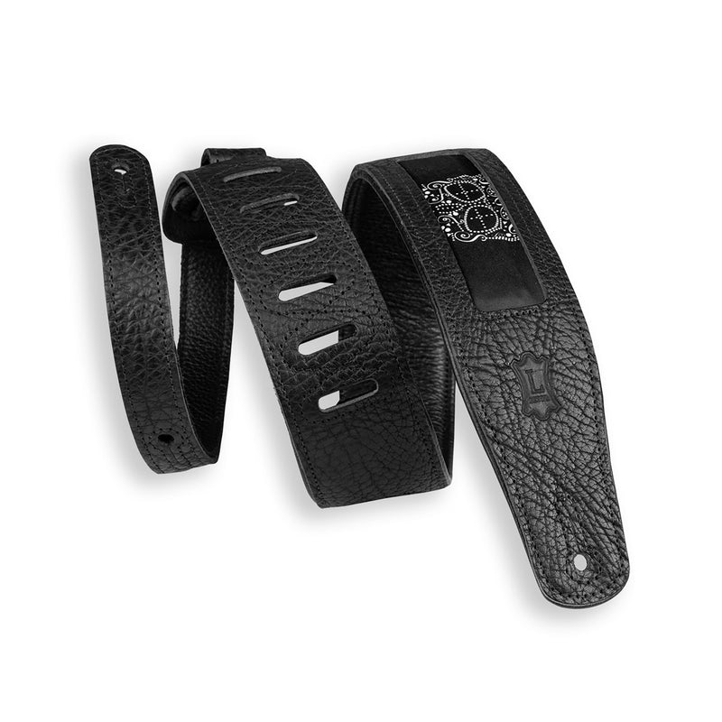 Levys Calaca Leather Guitar Strap With Black And White Design