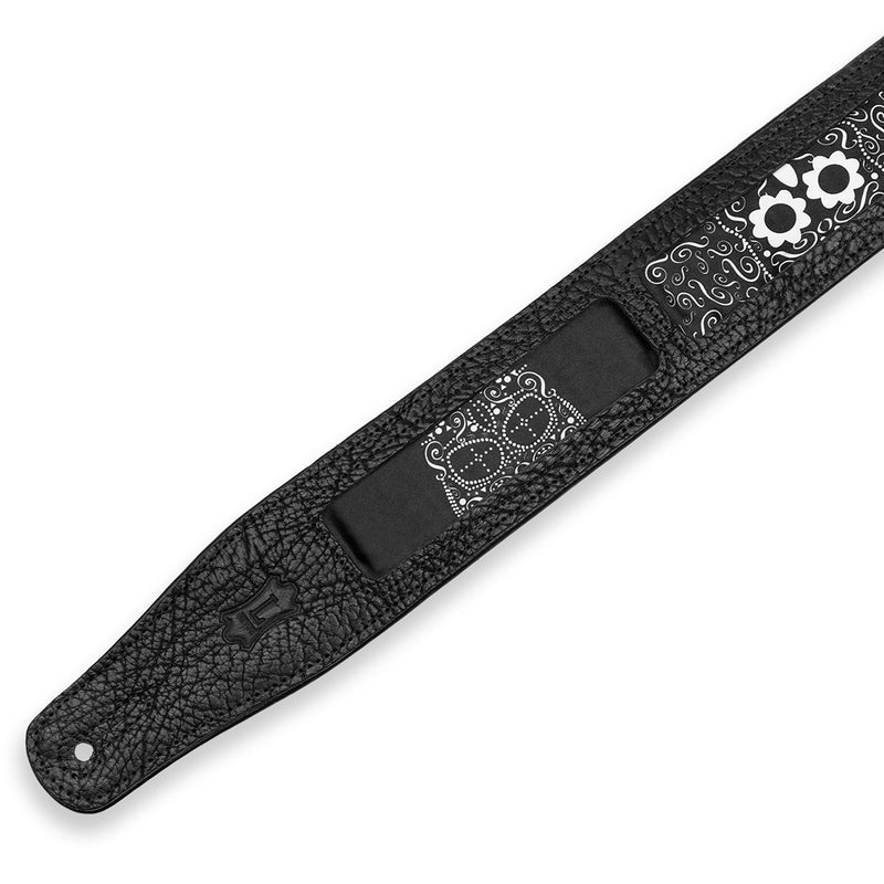 Levys Calaca Leather Guitar Strap With Black And White Design