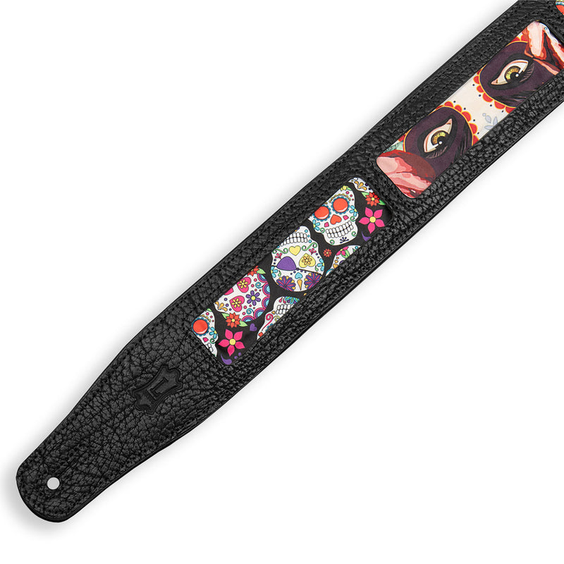 Levys Calaca Leather Guitar Strap With Eyes Design