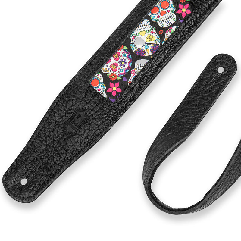 Levys Calaca Leather Guitar Strap With Eyes Design