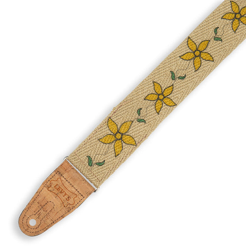 Levys Hemp Flowering Vine Guitar Strap With Yellow Flowers