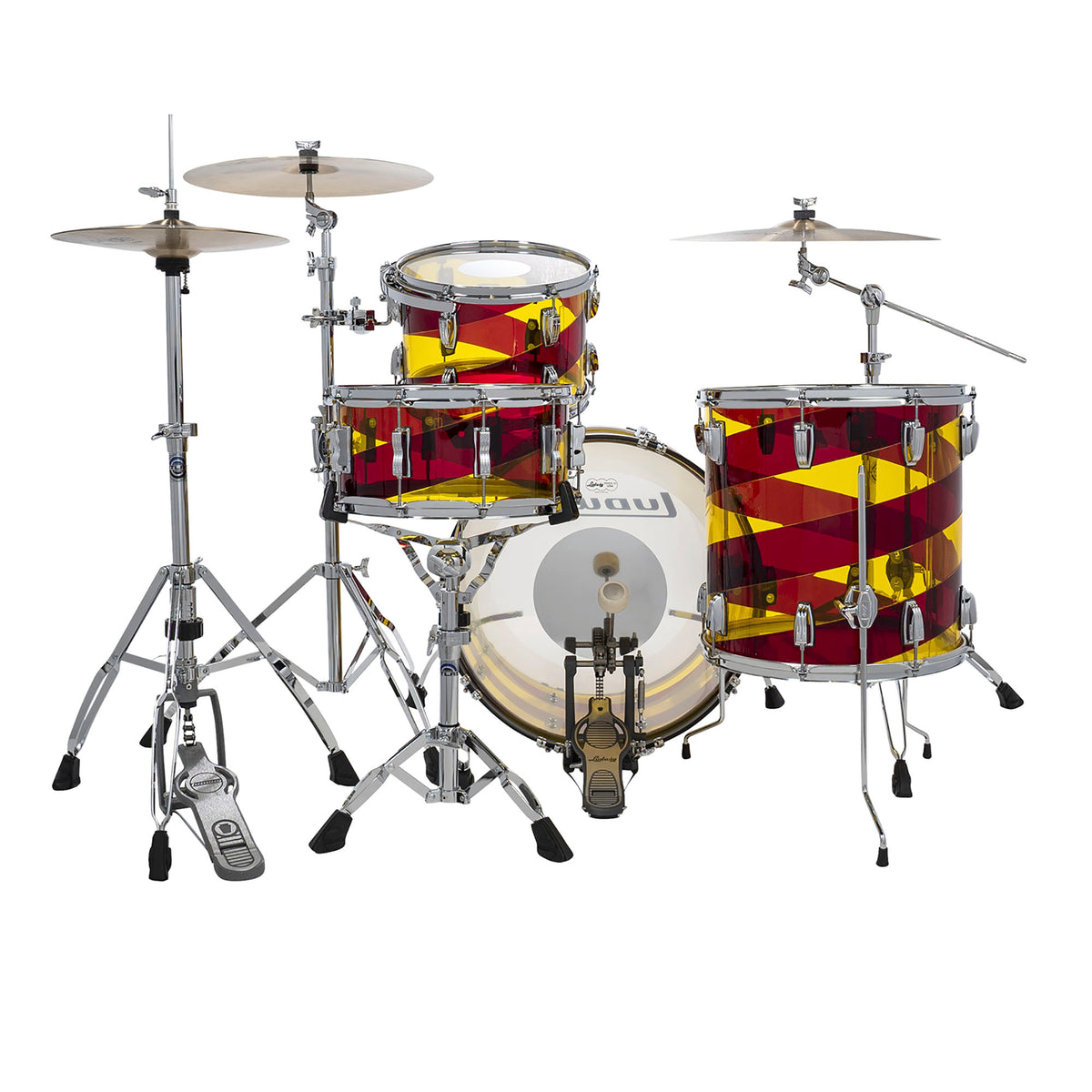 Ludwig Limited Edition Vistalite 50th Anniversary 3 Piece Fab Shell Pack Drum Kit, Yellow/Red/Yellow