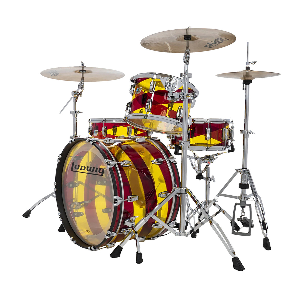 Ludwig Limited Edition Vistalite 50th Anniversary 3 Piece Fab Shell Pack Drum Kit, Yellow/Red/Yellow