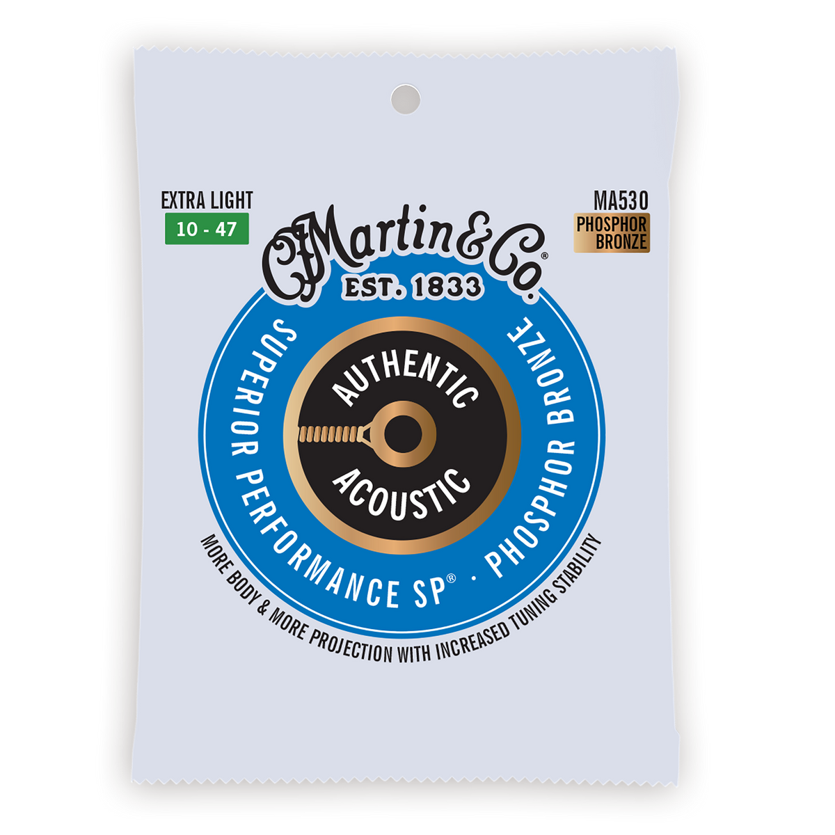 Martin Authentic Acoustic SP Guitar Strings, .10-.47 Extra Light, 92/8 Phosphor Bronze