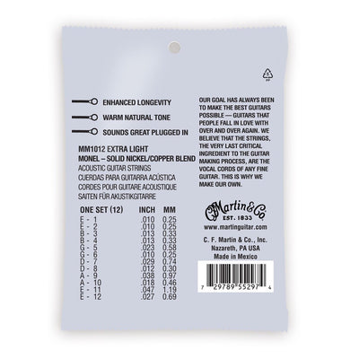 Martin Retro Acoustic Guitar Strings, .10-.47 Extra Light 12-String, Monel