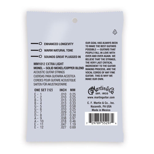 Martin Retro Acoustic Guitar Strings, .10-.47 Extra Light 12-String, Monel