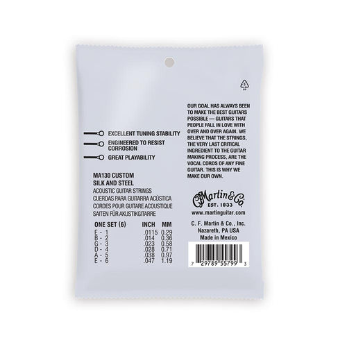 Martin Authentic Acoustic SP Guitar Strings, .11.5-.47 Custom, Silk and Steel