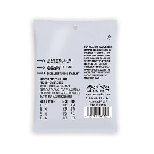 Martin Authentic Acoustic Marquis Silked Guitar Strings, .11-.52 Custom Light, Phosphor Bronze