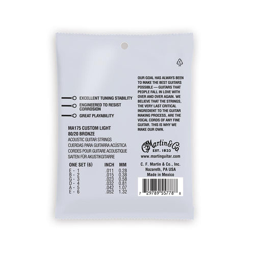 Martin Authentic Acoustic SP Guitar Strings, .11-.52 Custom Light, 80/20 Bronze