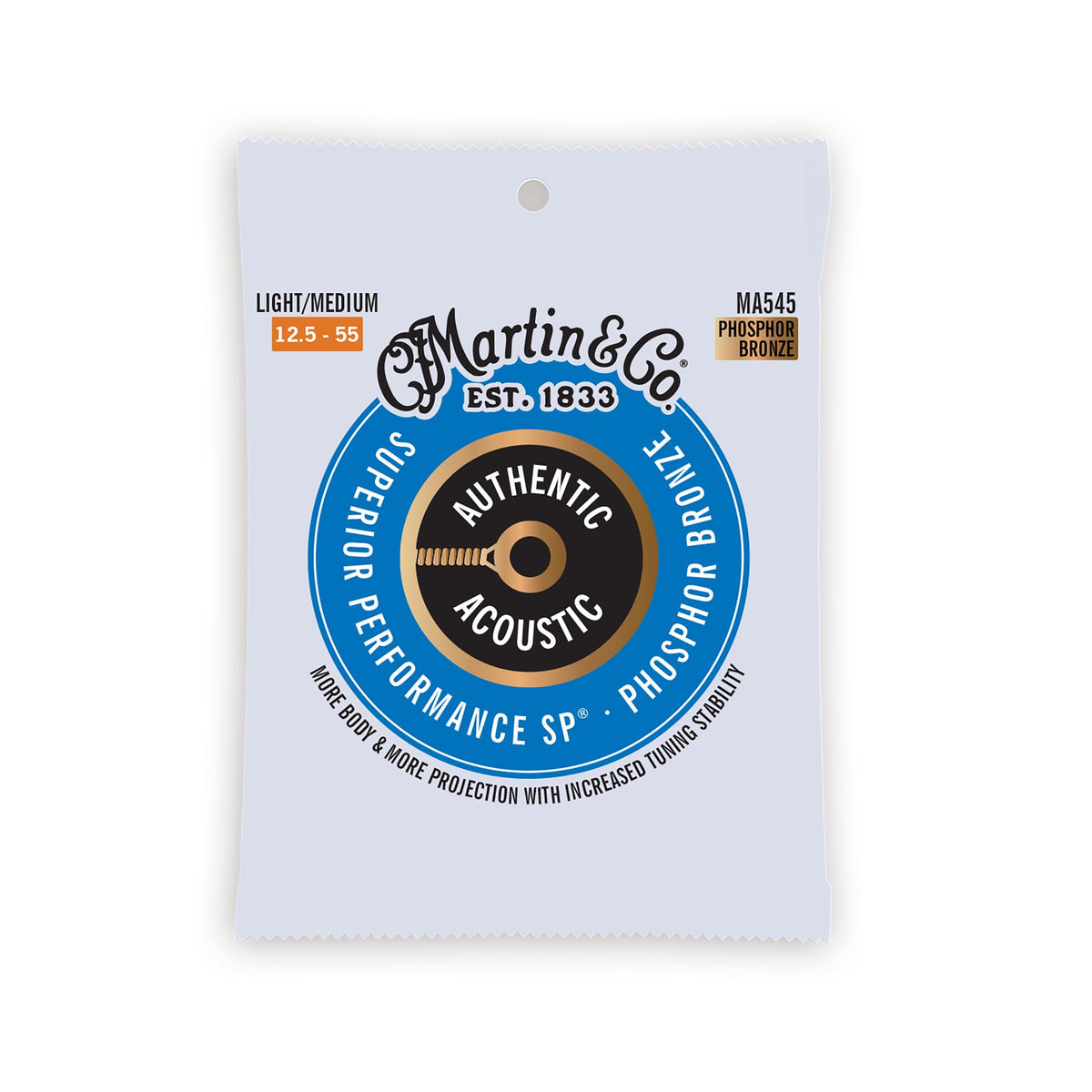 Martin Authentic Acoustic SP Guitar Strings, .12.5-.55 Light/Medium, Phosphor Bronze