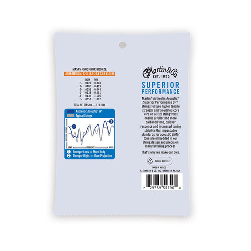 Martin Authentic Acoustic SP Guitar Strings, .12.5-.55 Light/Medium, Phosphor Bronze