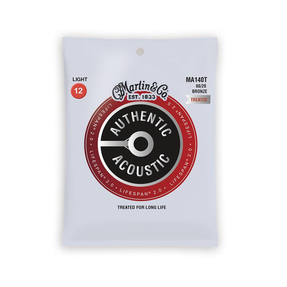 Martin Authentic Acoustic Lifespan 2.0 Treated 80/20 Bronze Guitar Strings, .012-.054 Light
