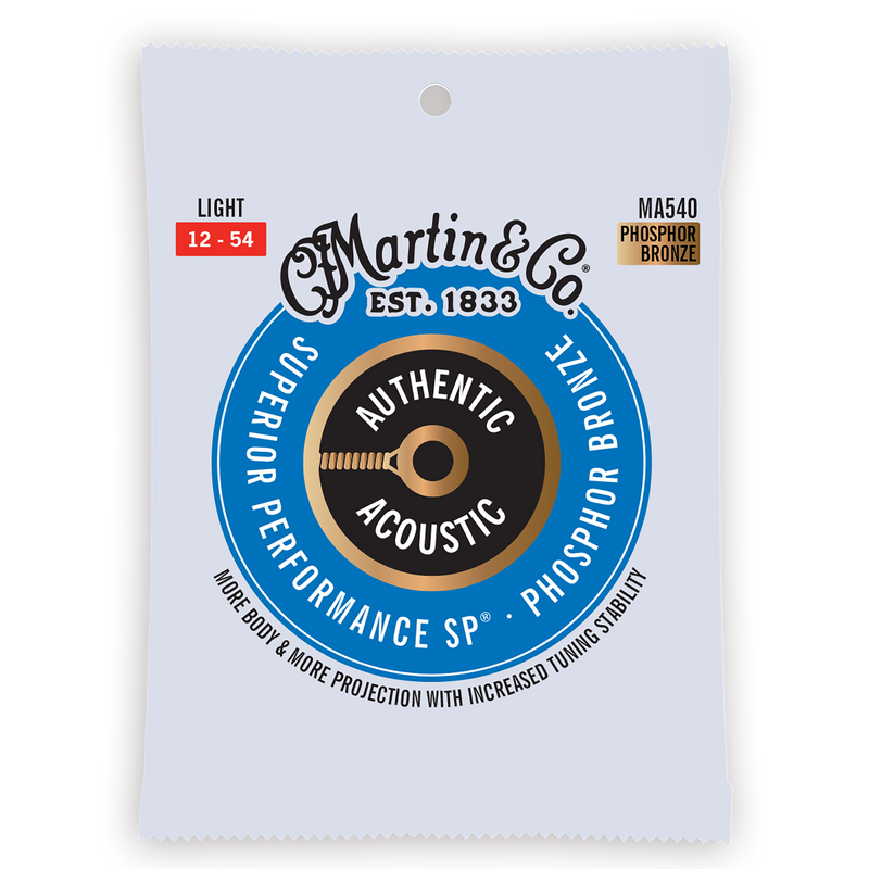 Martin Authentic Acoustic SP Guitar Strings, .12-.54 Light, Phosphor Bronze