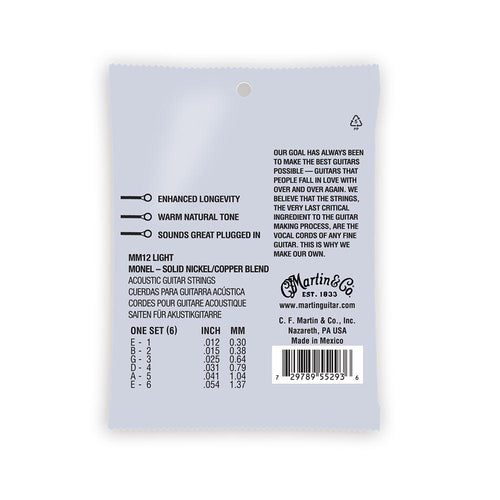 Martin Retro Acoustic Guitar Strings, .12-.54 Light, Monel