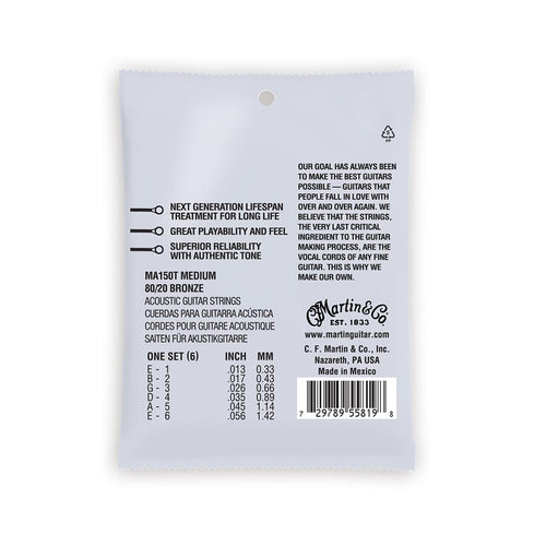 Martin Authentic Acoustic Lifespan 2.0 Treated 80/20 Bronze Guitar Strings, .013-.056 Medium