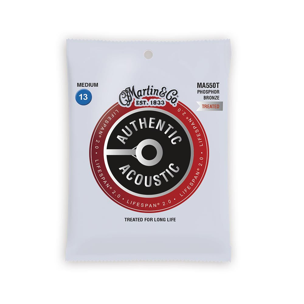 Martin Authentic Acoustic Lifespan 2.0 Treated Phosphor Bronze Guitar Strings, .013-.056 Medium