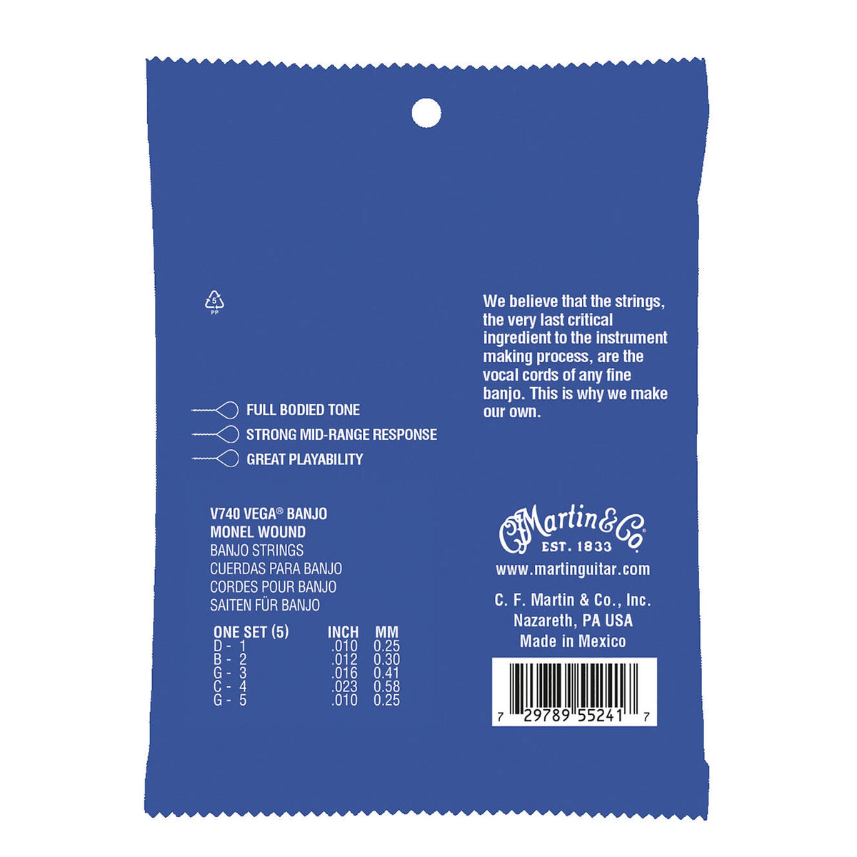 Martin Medium Vega Retro Banjo Monel Wound Strings, 5-String