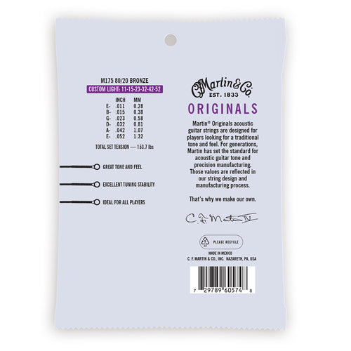 Martin Original Acoustic 11-52 Custom Light 80/20 Bronze Guitar Strings