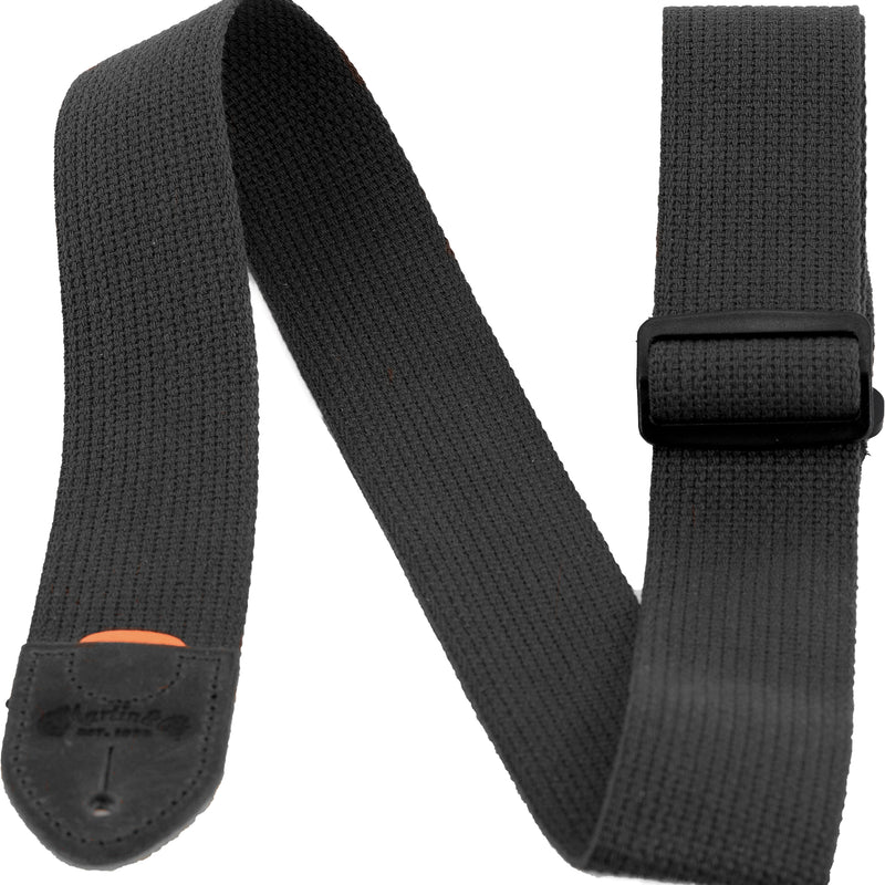 Martin Woven Guitar Strap, Black With Black Leather Ends