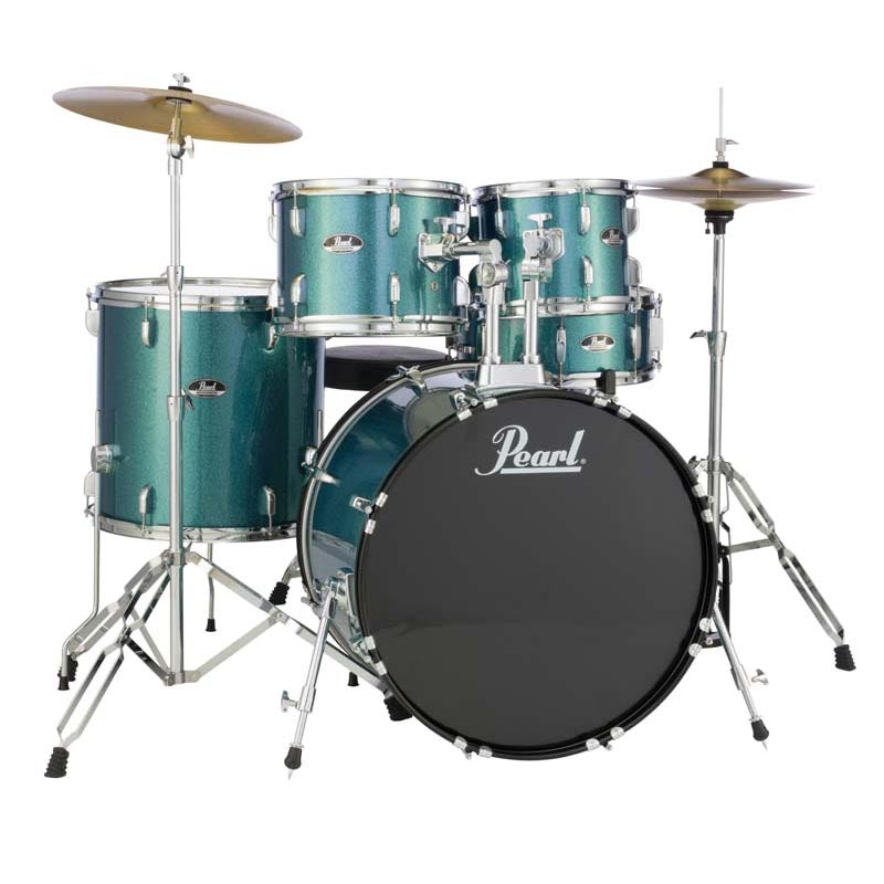Pearl 5 Piece Roadshow Set With Cymbals And Hardware - Aqua Blue Glitter