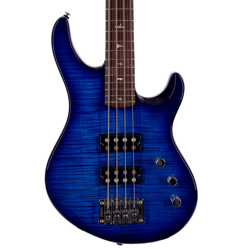 PRS SE Kingfisher Bass Guitar, Maple Veneer Faded Blue Wrap Around Burst