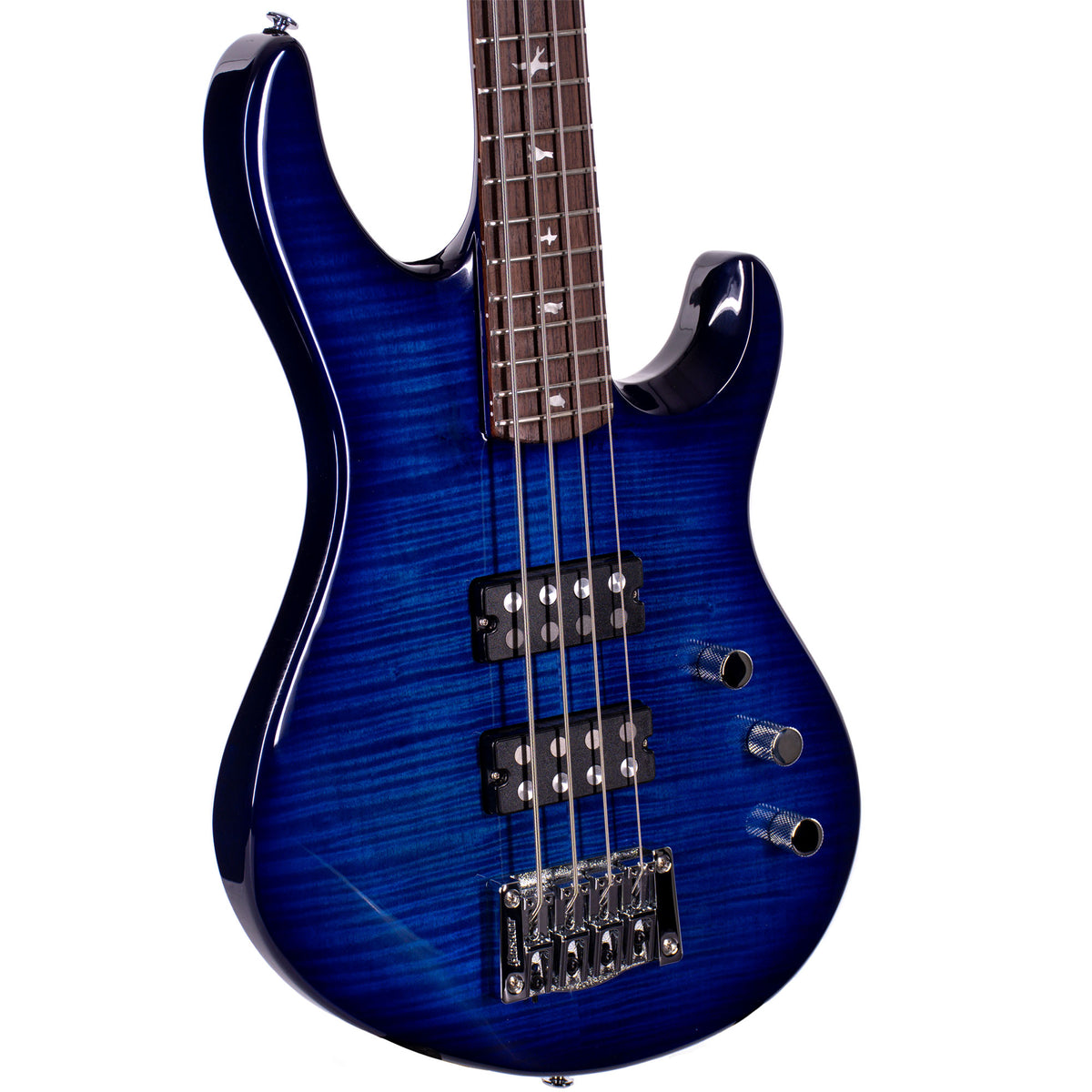 PRS SE Kingfisher Bass Guitar, Maple Veneer Faded Blue Wrap Around Burst