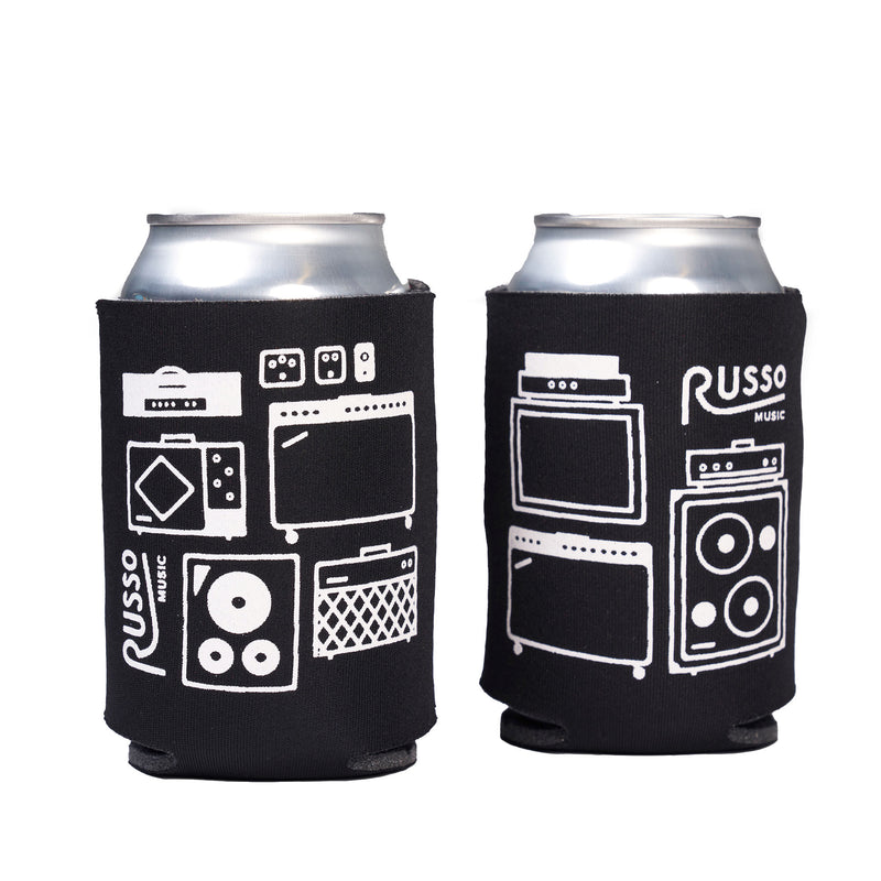 Russo Music Collapsible Can Koozie, Amps And Effects, Black With White Ink