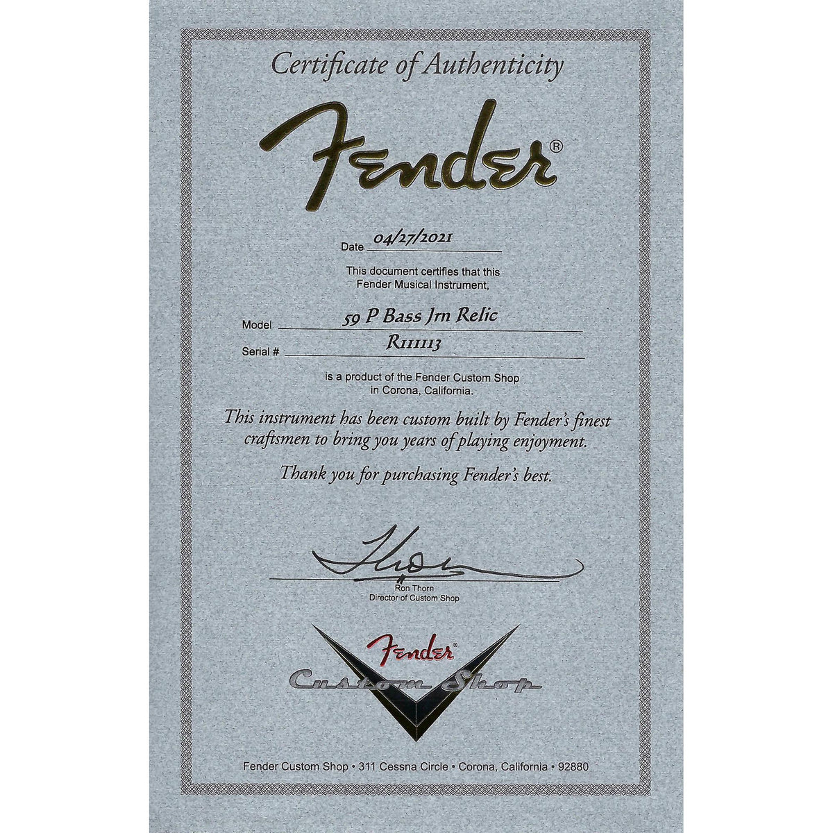 Fender Custom Shop '59 Precision Bass Journeyman Relic Rosewood, Aged Black