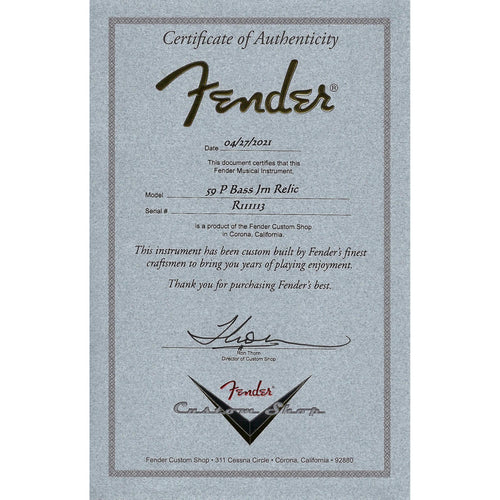 Fender Custom Shop '59 Precision Bass Journeyman Relic Rosewood, Aged Black