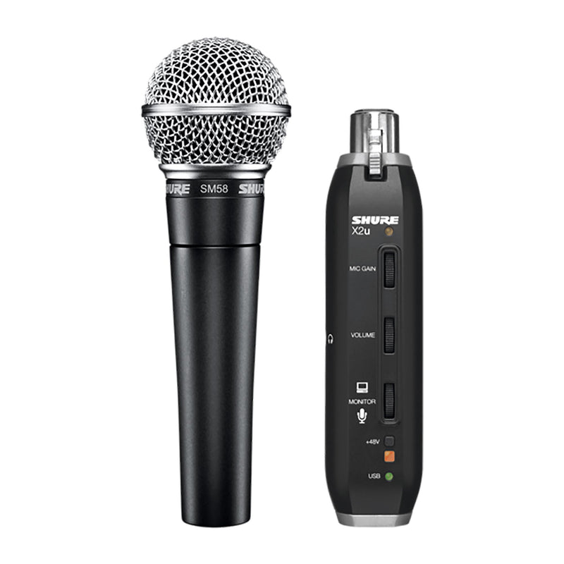 Shure SM58 Cardioid Dynamic Microphone With X2U XLR-To-USB Signal Adapter